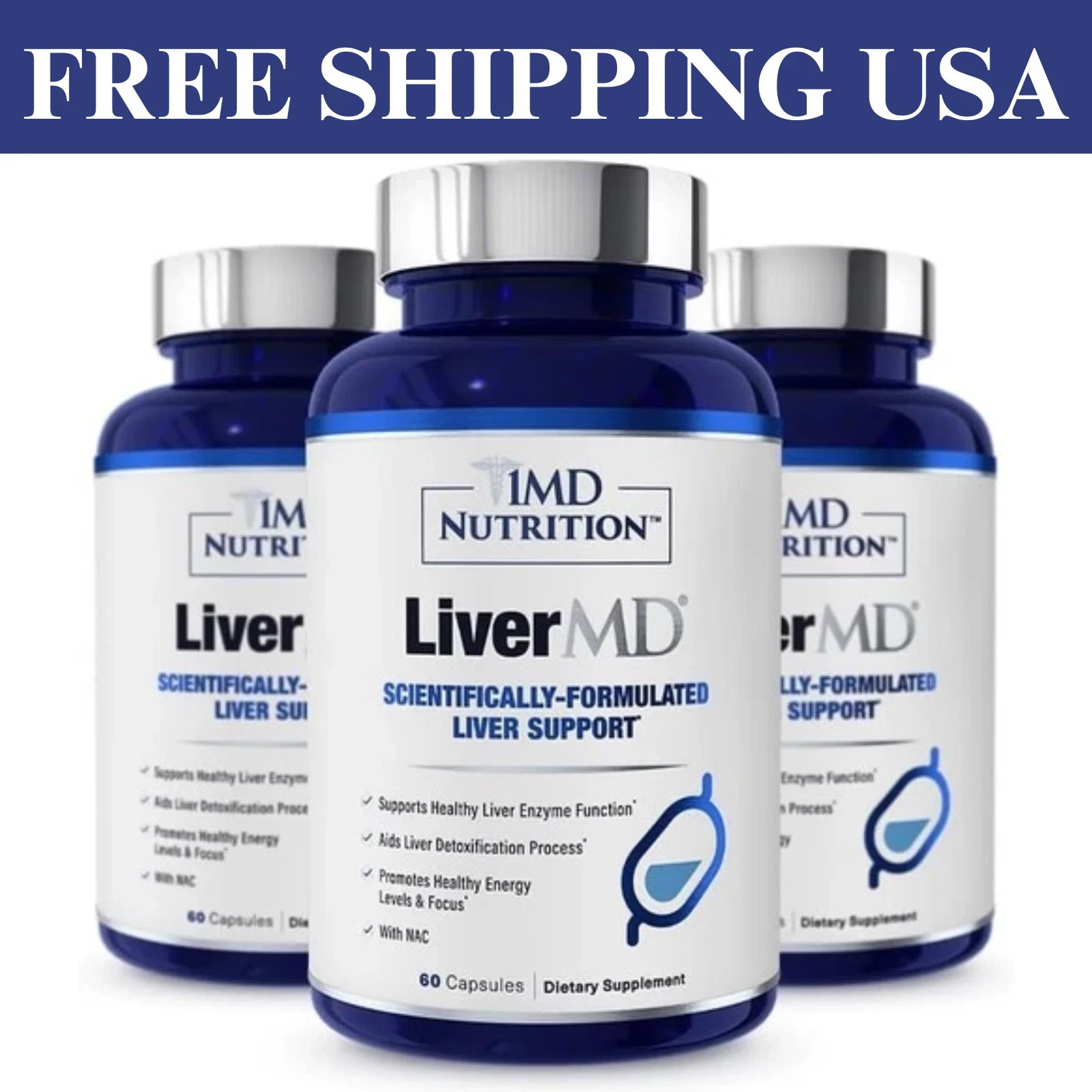 3 Packs 1MD Nutrition LiverMD Liver Support Supplement New 180 Count Exp 09/2027