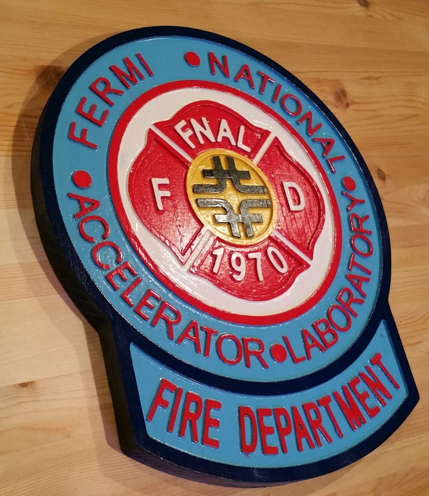 Fire Department Fermi  3D routed wood patch plaque sign Custom