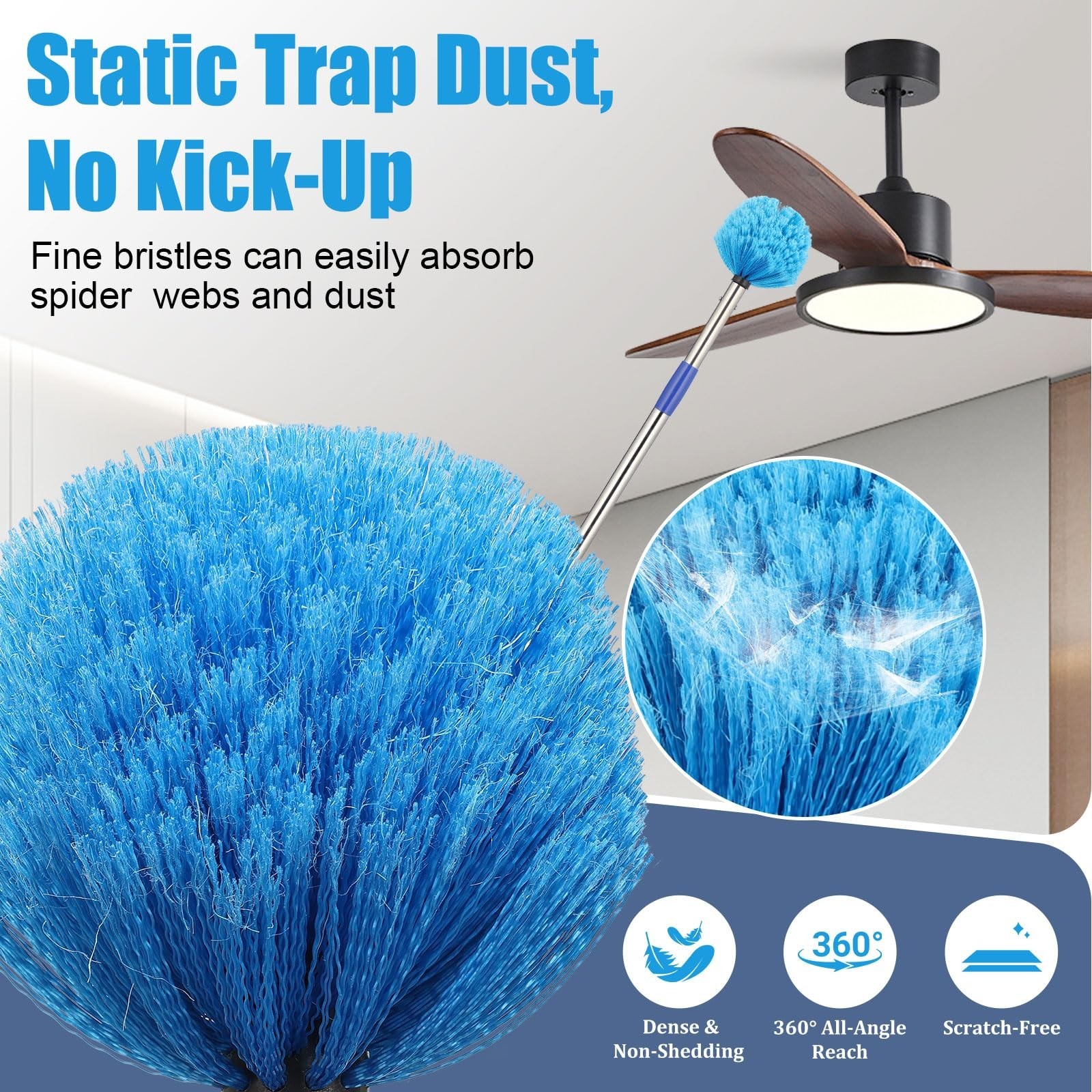 Cobweb Duster with Extension Pole - 10 FT Lightweight Stainless Steel Extenda...