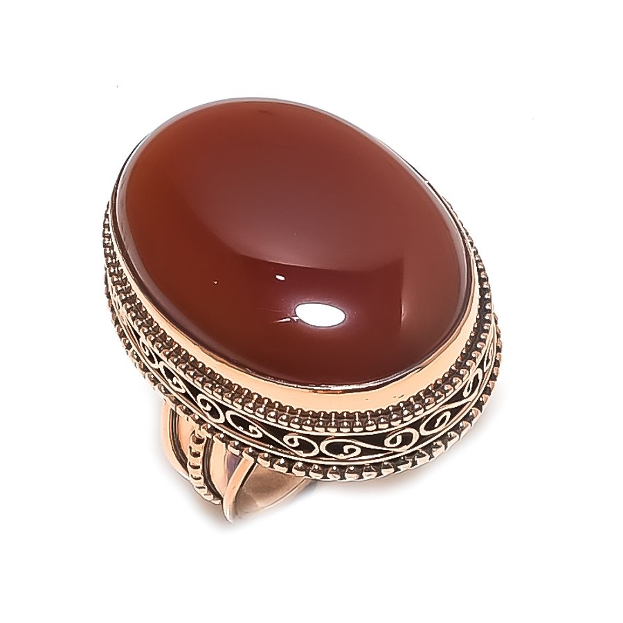 Natural Carnelian Gemstone Handmade Copper Jewelry Ring Size 7 Gift W872