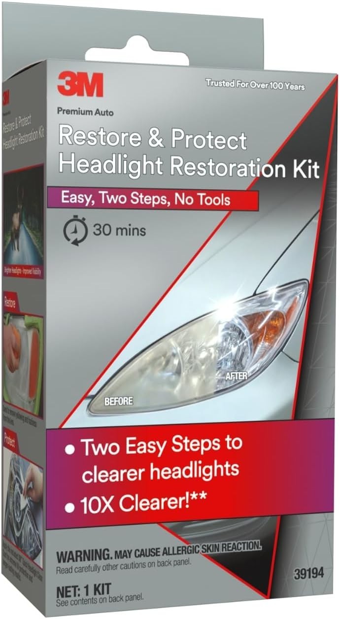 3M Auto Restore and Protect Headlight Restoration Kit, Use On Plastic Lenses