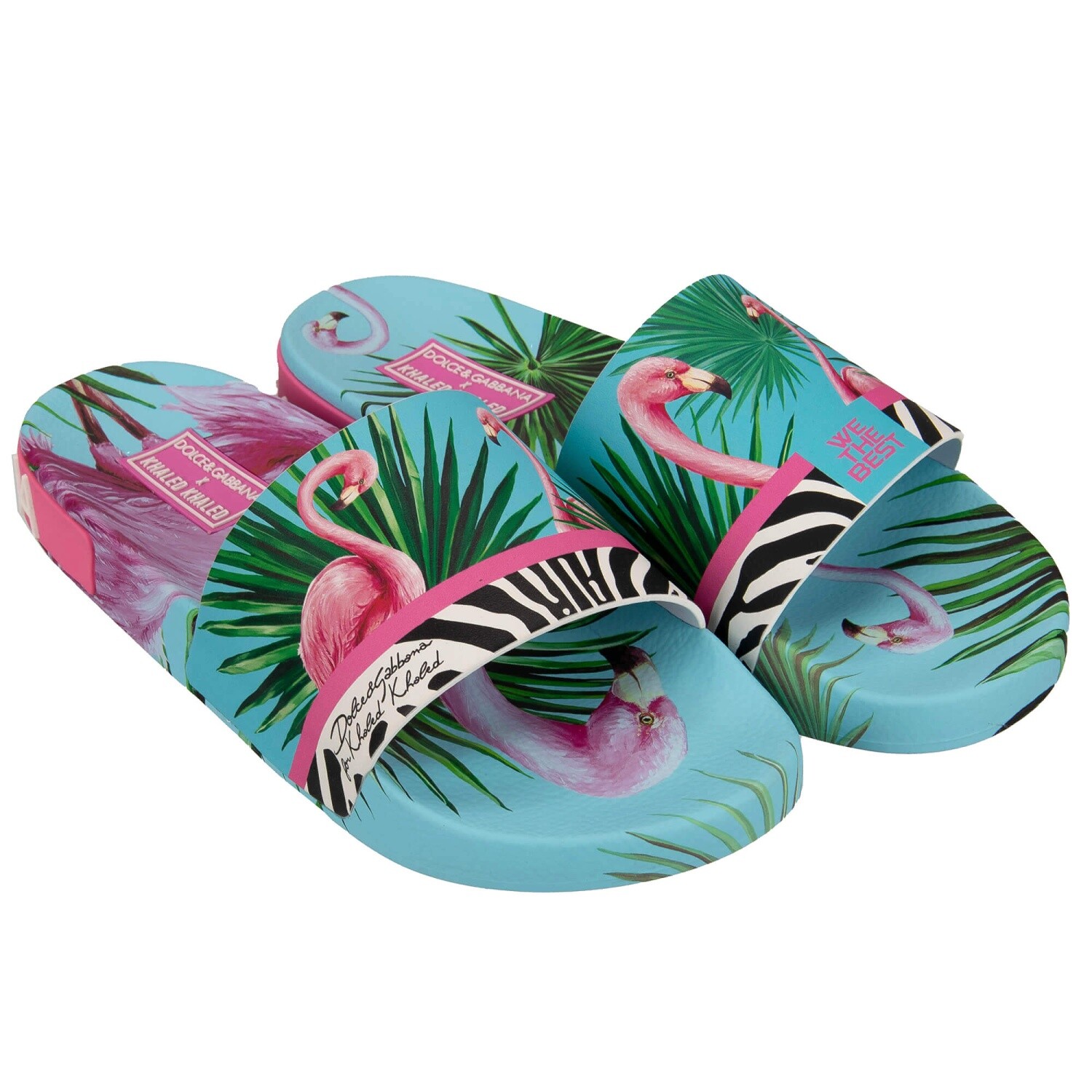 DOLCE & GABBANA x DJ KHALED Women Slides Sandals Shoes Flamingo Zebra Blue Pink