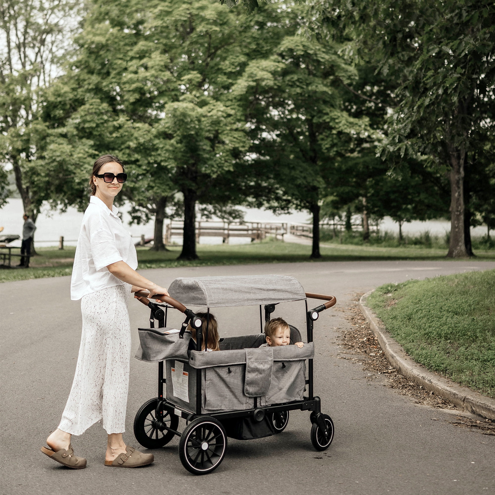 Collapsible Wagon Stroller for 2 Toddlers with Adjustable Canopy, 44 Pounds, ...
