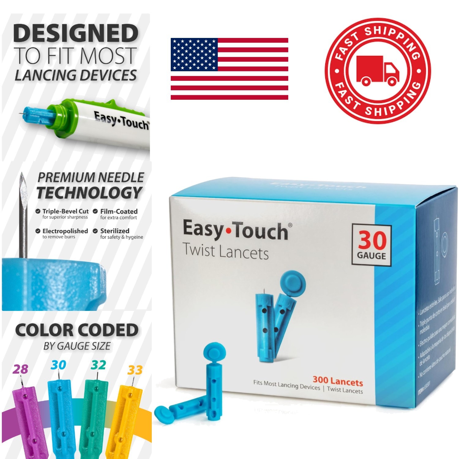 Twist Lancets 30 Gauge 300 Count for Comfortable Blood Glucose Testing