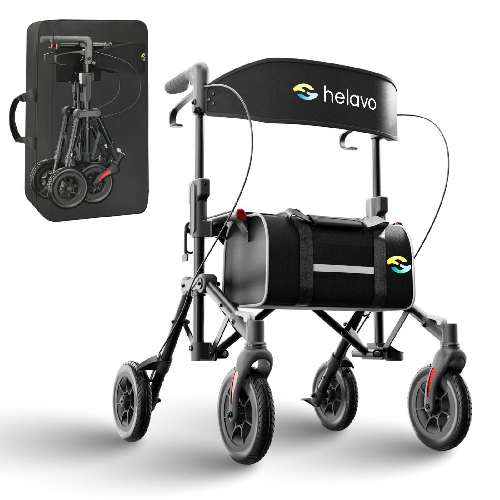 Helavo Ultra-Compact Travel Walker with Seat, Fully Assembled, 300lbs