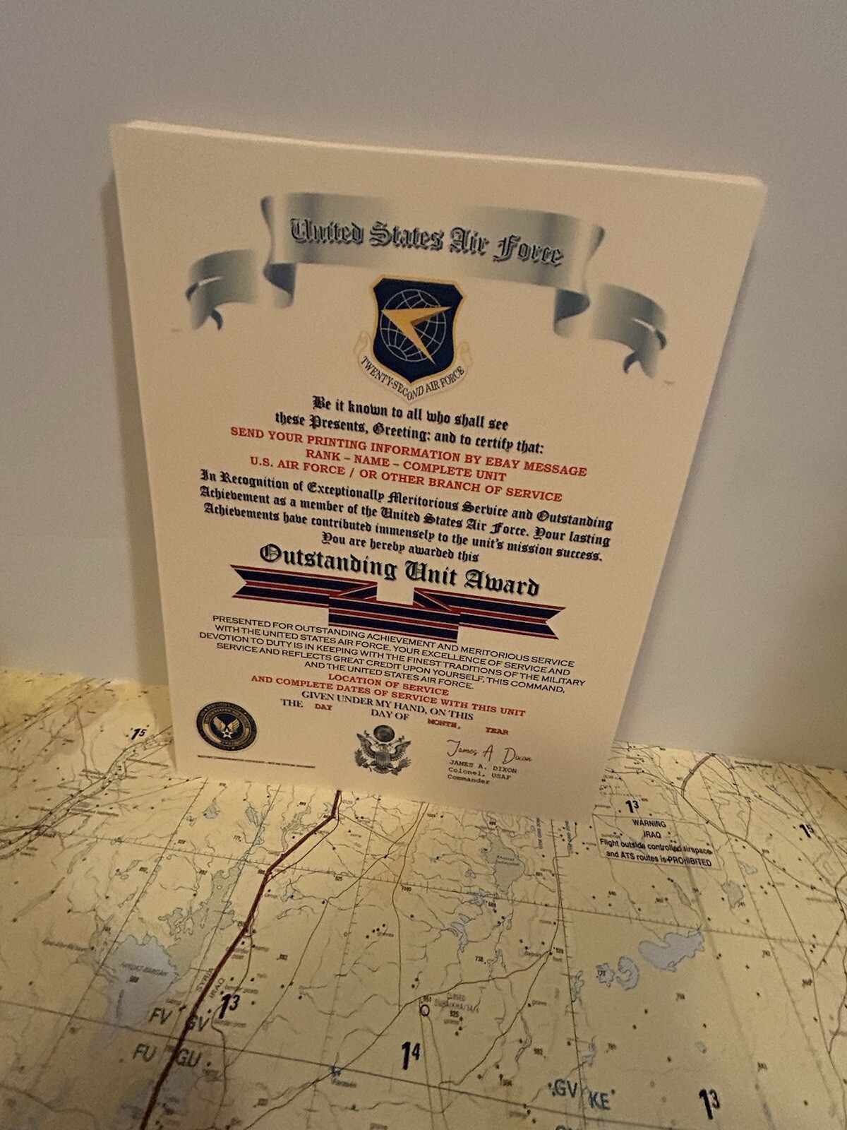 U.S. AIR FORCE / TWENTY-SECOND AIR FORCE - OUTSTANDING UNIT AWARD CERTIFICATE
