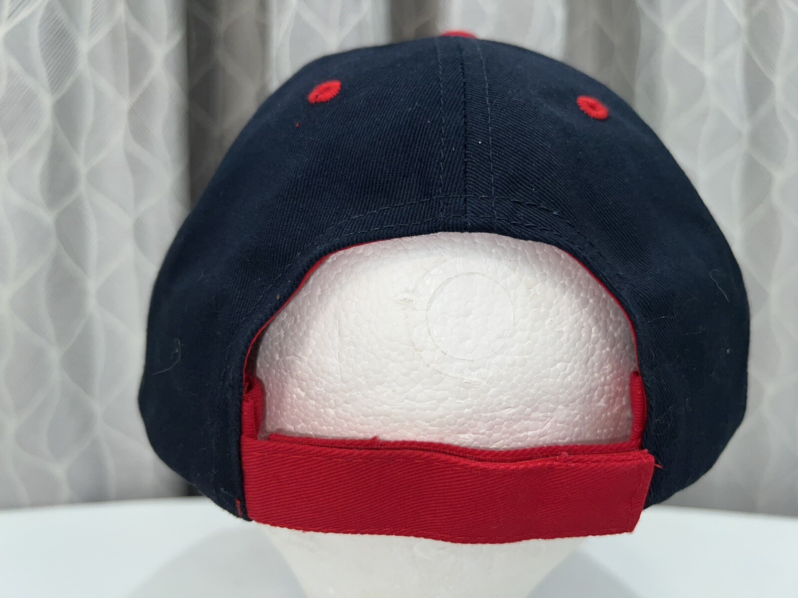Verplank in Red Script on Navy Blue Hat Cap with White Red Accents EUC Hook Loop