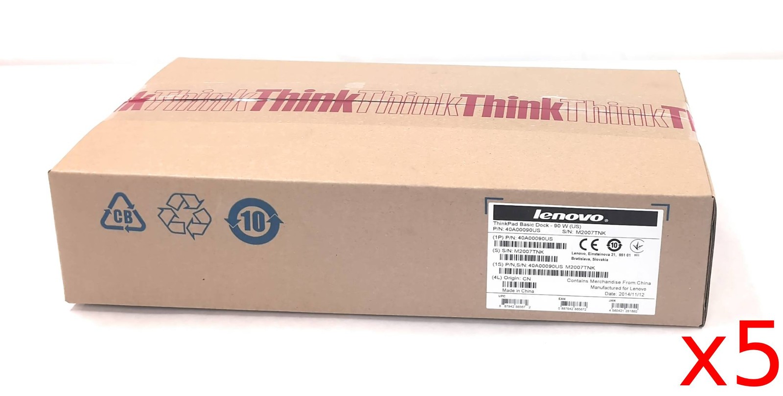 Lot of 5 New Lenovo 40A00090US ThinkPad Dock Station w/ 90W Adapter T460 X260