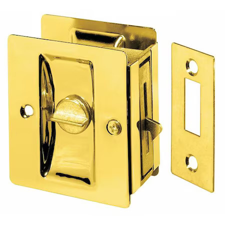 Rockwood 891.3 Locking Pocket Door Pull, Polished Brass, Clips/Fasteners