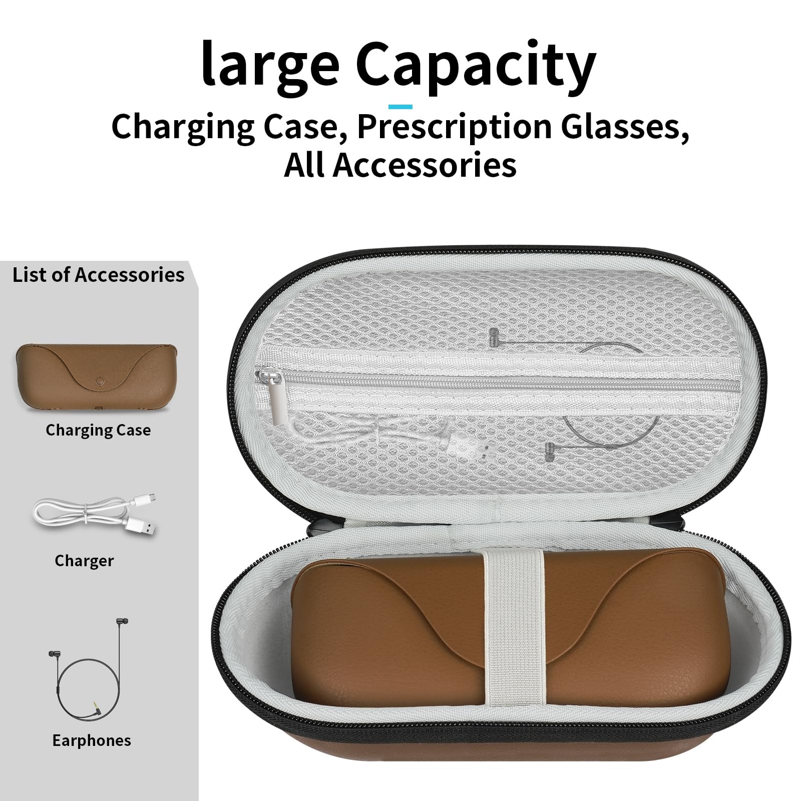 sarlar Hard Carrying Case for Ray-Ban Meta Medium, Brown