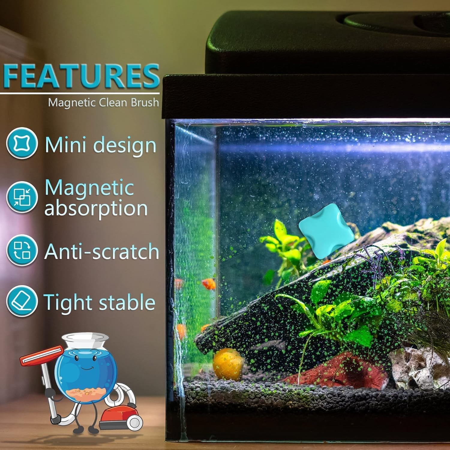 Effortless Aquarium Maintenance: Scratch-Free Magnetic Algae Scraper, Mini Size