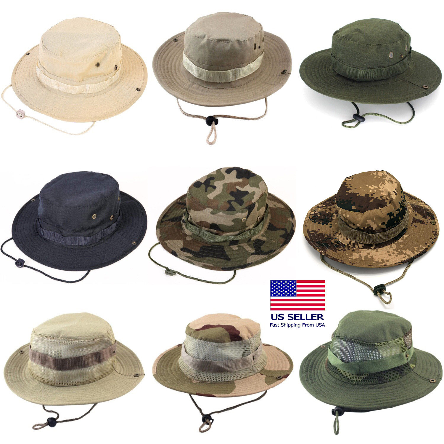 Boonie Bucket Hats Outdoor Fishing Hunting Wide Brim Mesh Camo Safari Sun Cap