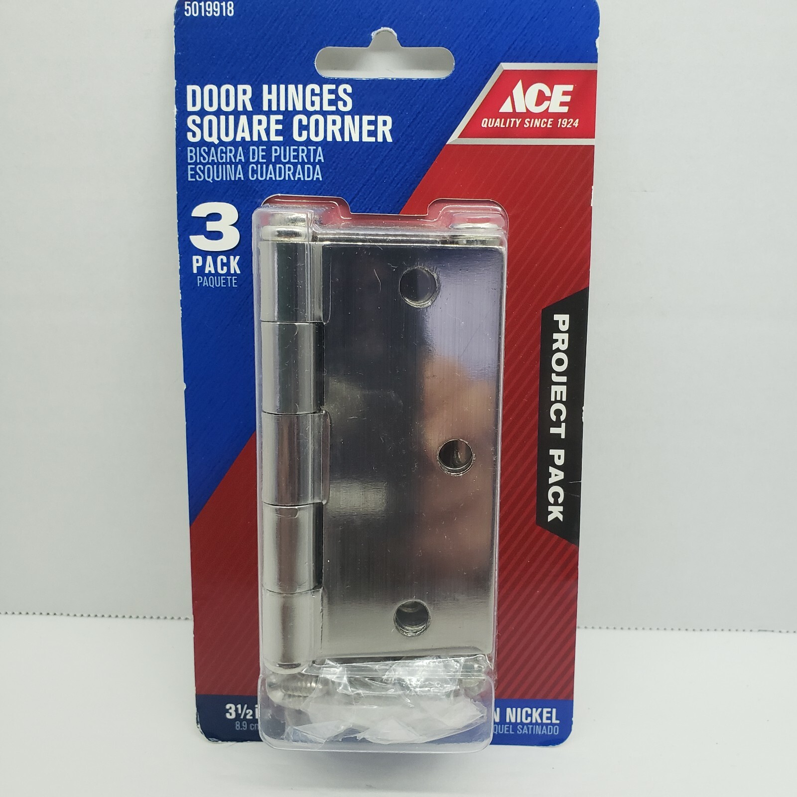 ACE Door Hinges Square Corner   3-1/2"  Satin Nickel  #5019918  3 PACK