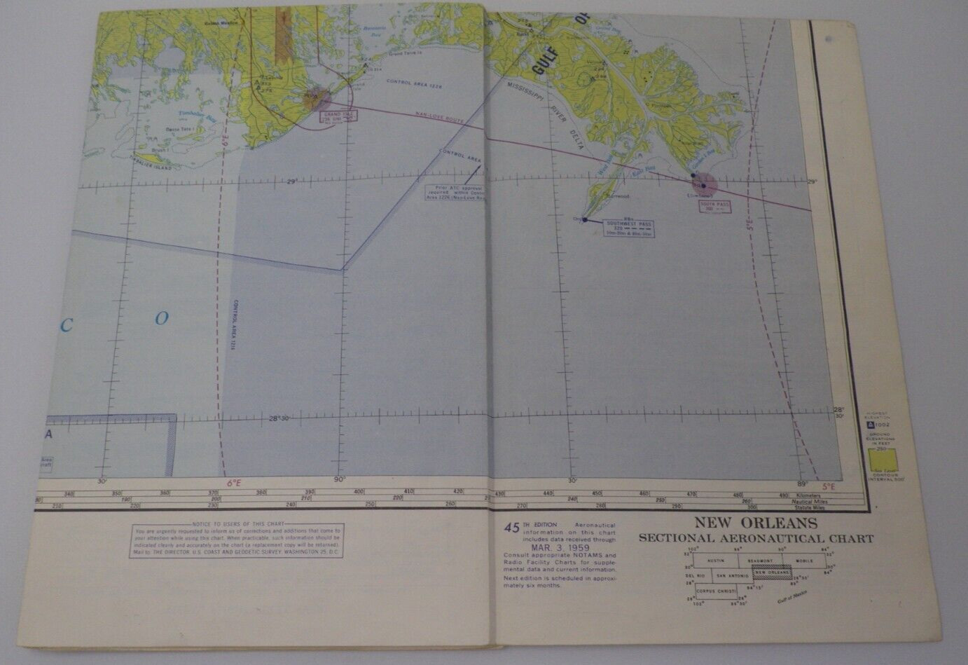 Vintage New Orleans Sectional Aeronautical Chart 45th Edition March 1959
