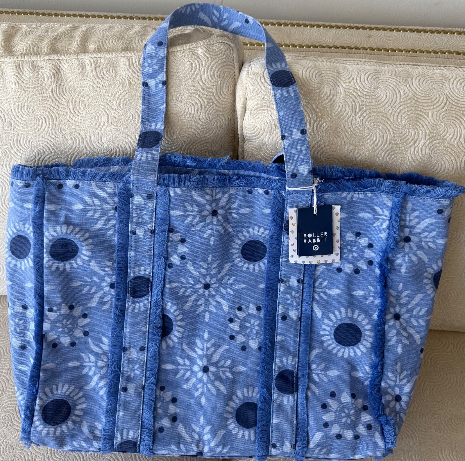Roller Rabbit x Target Blue Star Medallion Fringe Canvas Tote Bag *NEW W TAGS*