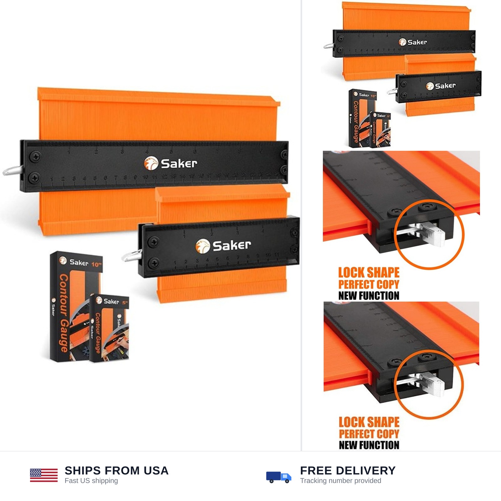 Saker Contour Gauge Duplication-Adjustable Lock-Precisely Copy Irregular Shap...