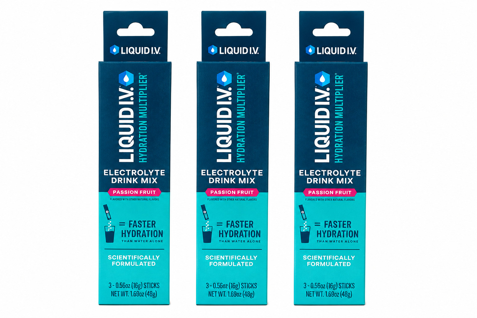 LIQUID IV Hydration Multiplier Electrolyte Mix - Passion Fruit - 3 boxes