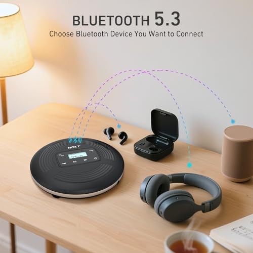 CD903TF Portable CD Player with Bluetooth and FM Transmitter with Touch