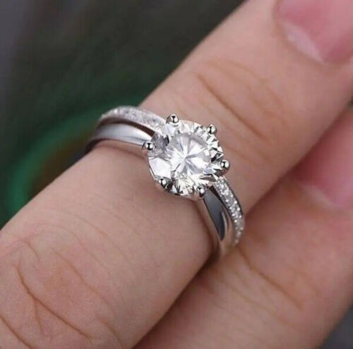 Lab-Created 1.90 Ct Round Cut Diamond Engagement Ring Set 925 Sterling Silver