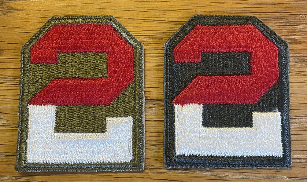 ORIGINAL WWII/1950's/1960’s - PAIR of U.S. 2nd ARMY PATCHES - OD & AG
