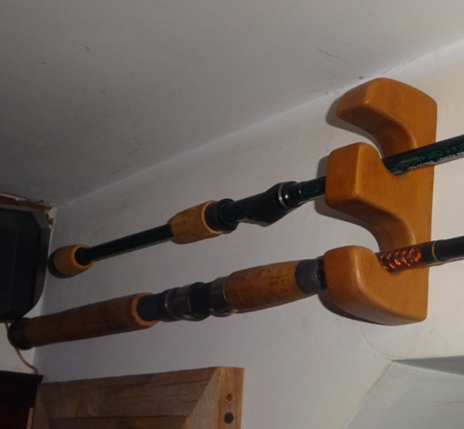Wall Mounted Fishing Rod Rack for 2 Rods (without reels), 1 Set, Custom Made B1