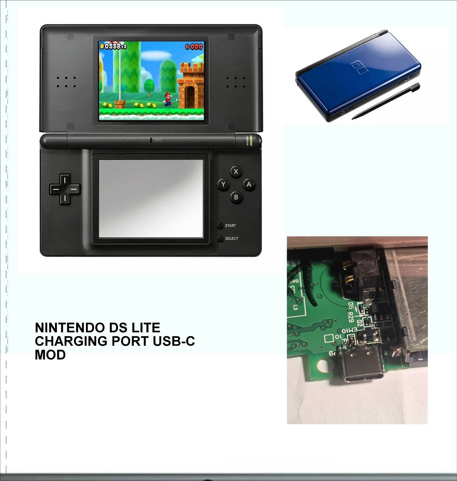 NINTENDO DS LITE CHARGING PORT USB-C MOD SERVICE