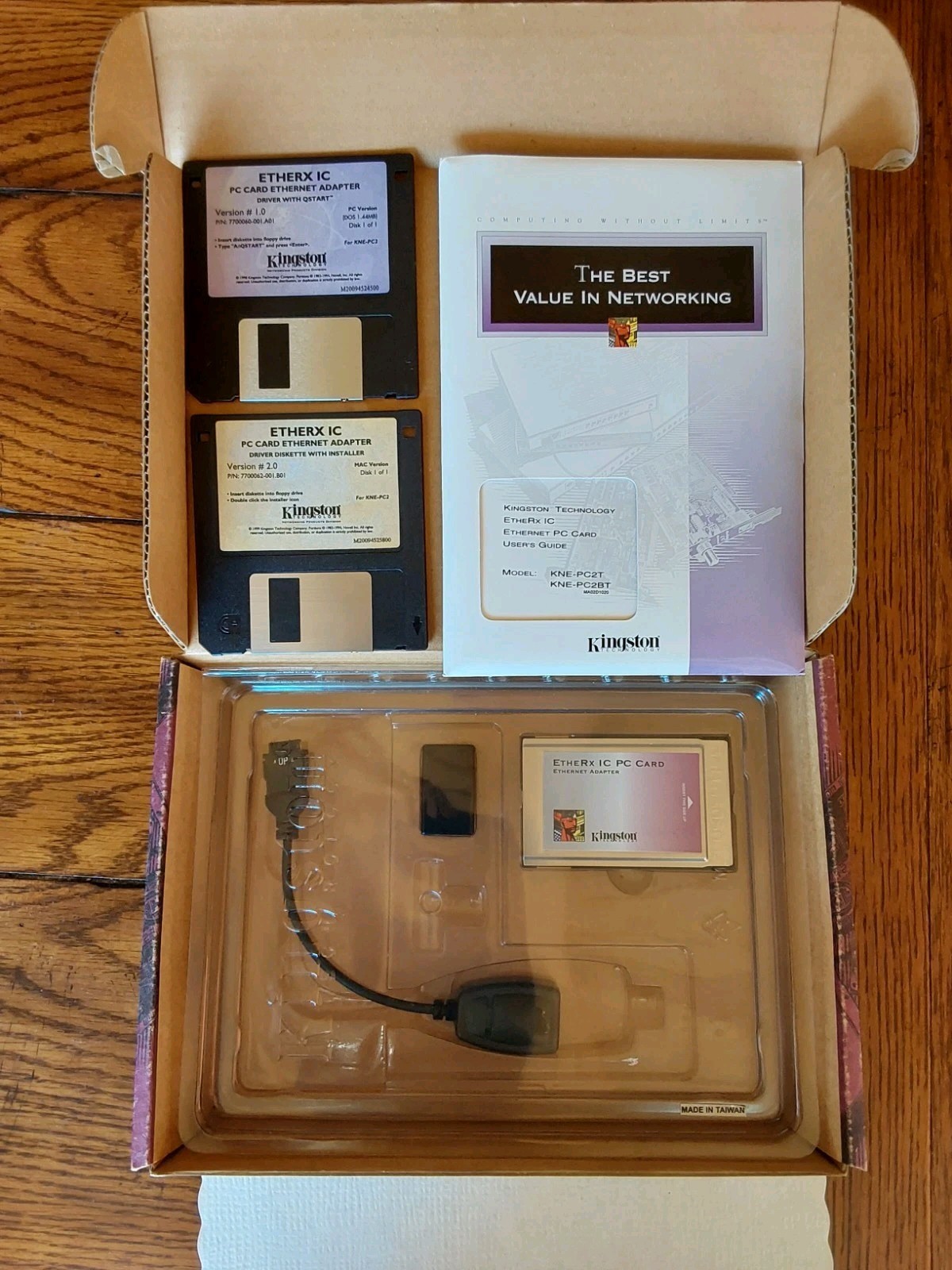 Kingston EtheRx IC Ethernet PC Card Adapter, Dongle, Box, Manuals, Discs