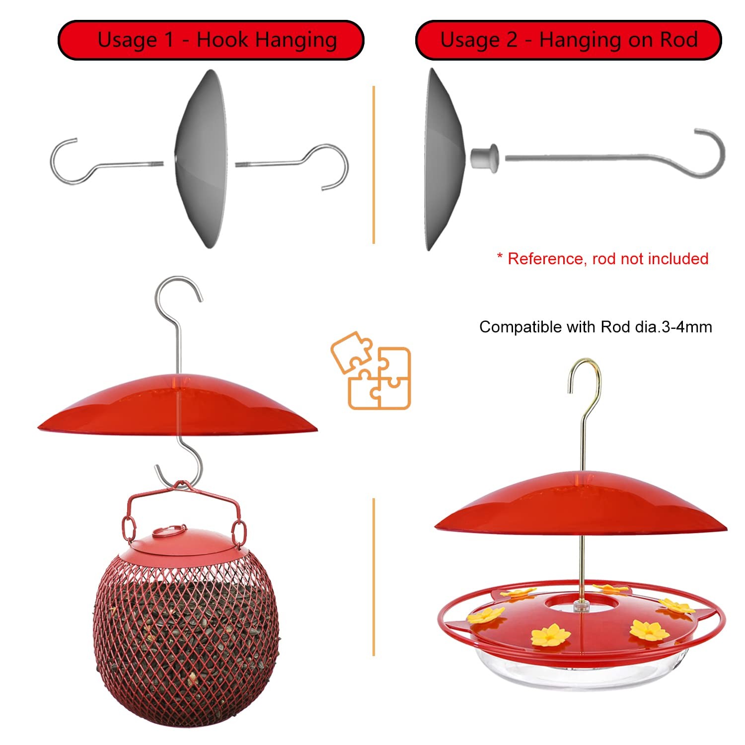 8" Mini Weather Guard for Bird Feeder - Small Protective Dome 1PC/Pack, Red