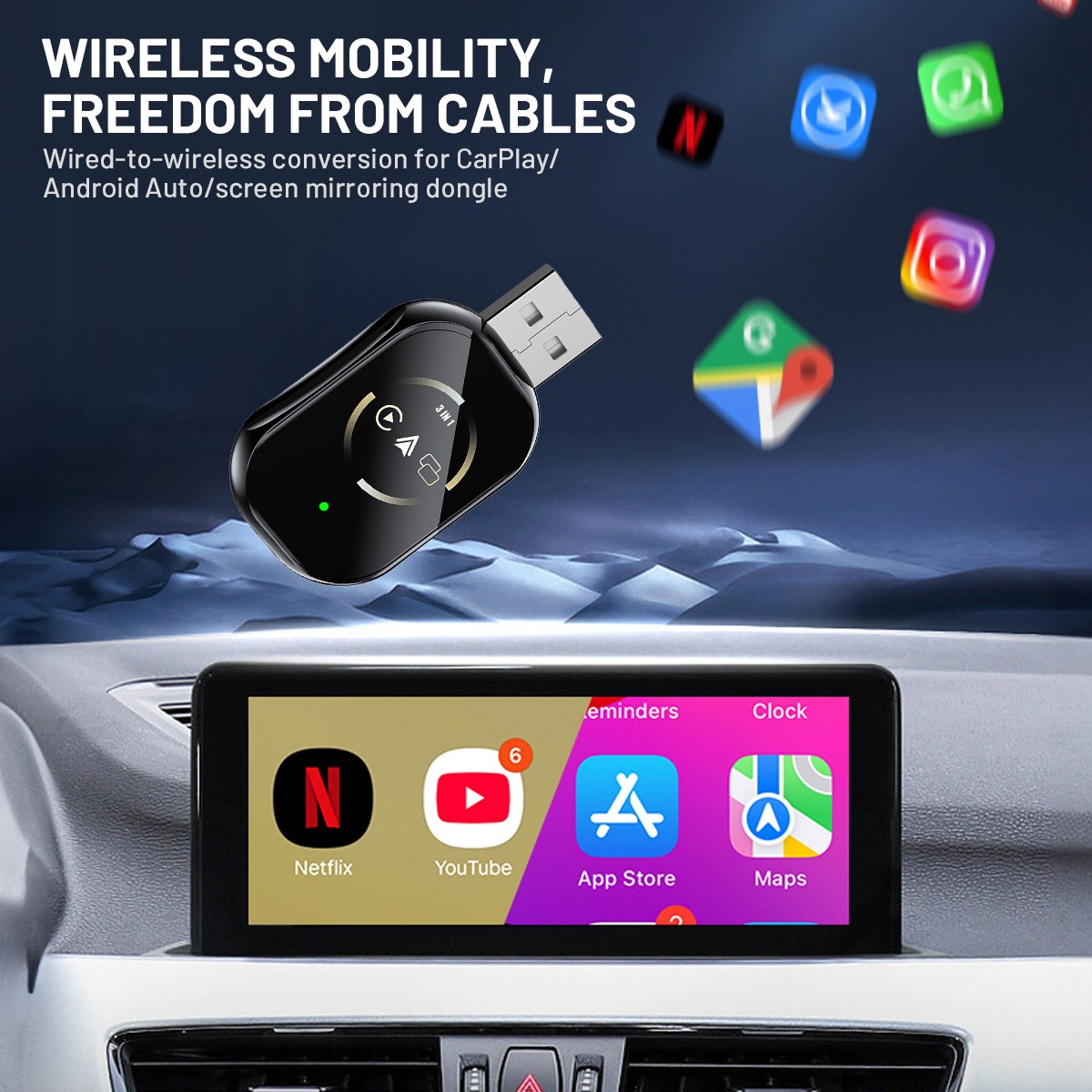 Wireless Car Carplay for Apple or Android Phone Airplay Mirror Link Android Auto