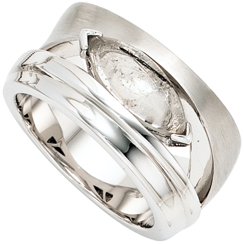 JOBO Ladies Ring Wide 925 Sterling Silver Rhodium Plated Part Matte 1 Tourmaline Quartz R