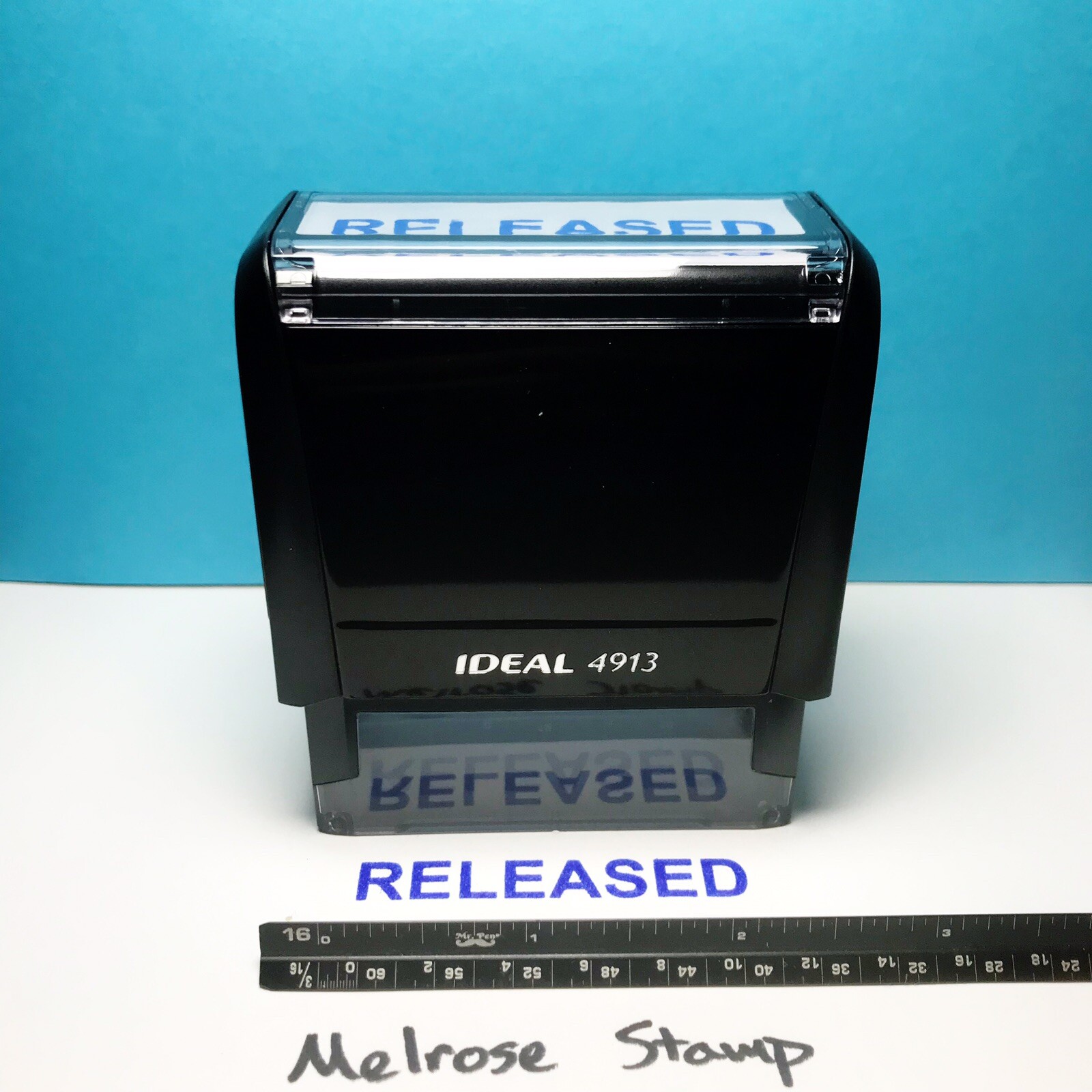 Released Rubber Stamp Blue Ink Self Inking Ideal 4913