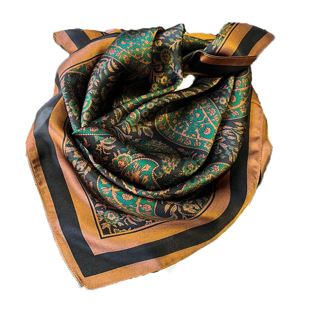 Men's 100 Silk Scarf Vintage Paisley Square Neckerchief Suit Shirt Cravat Brown
