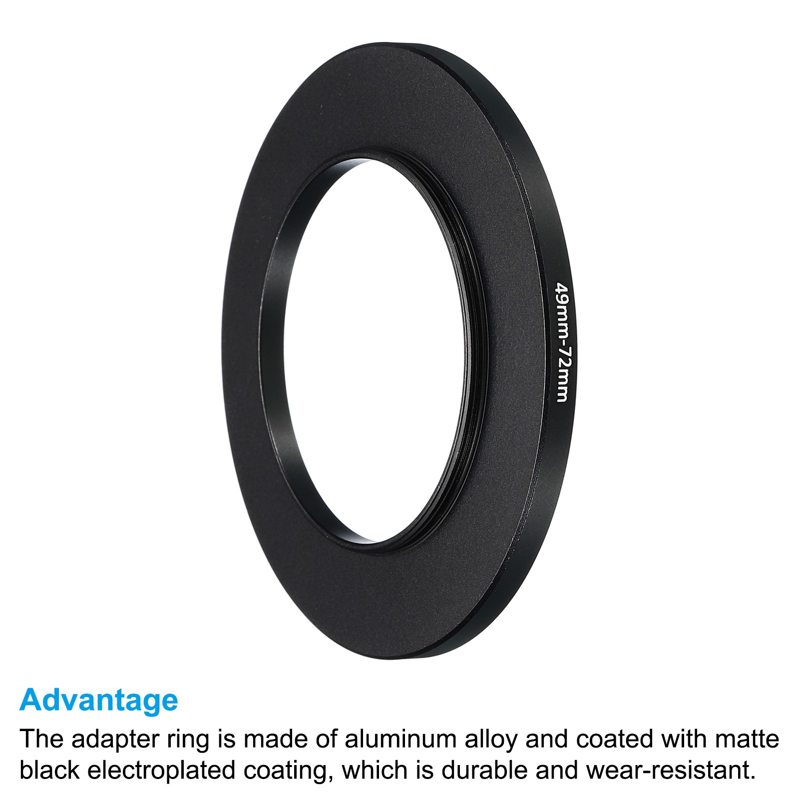49mm-72mm Metal Step Up Ring, 2 Pcs Camera Lens Filter Adapter Ring Black