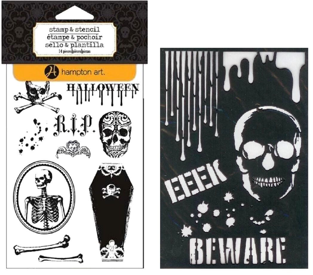 HAMPTON ART Halloween Clear Stamp & Stencil Sets - BEWARE - 10 pcs