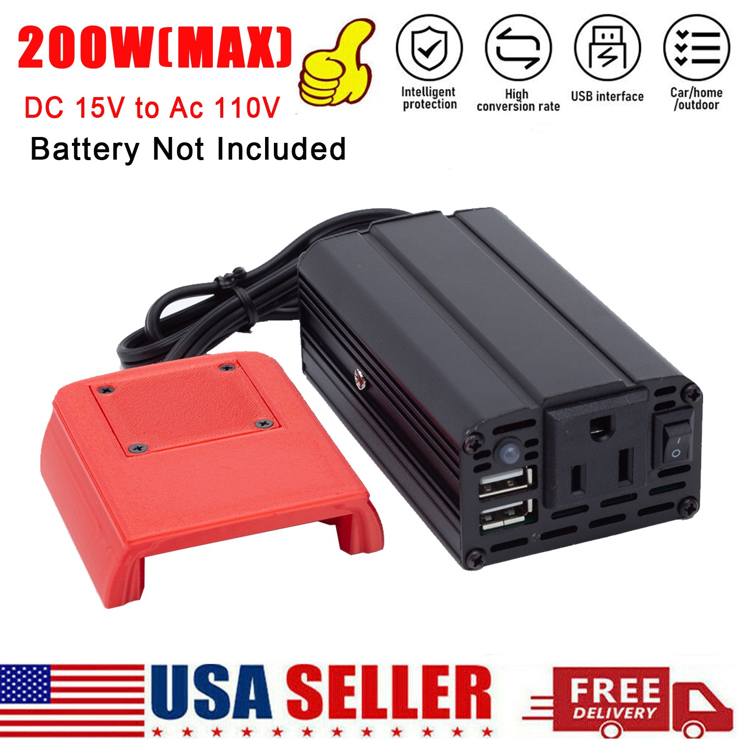 For Milwaukee 18V Battery Power Inverter Converter DC 15-21V To AC 110v w/USB