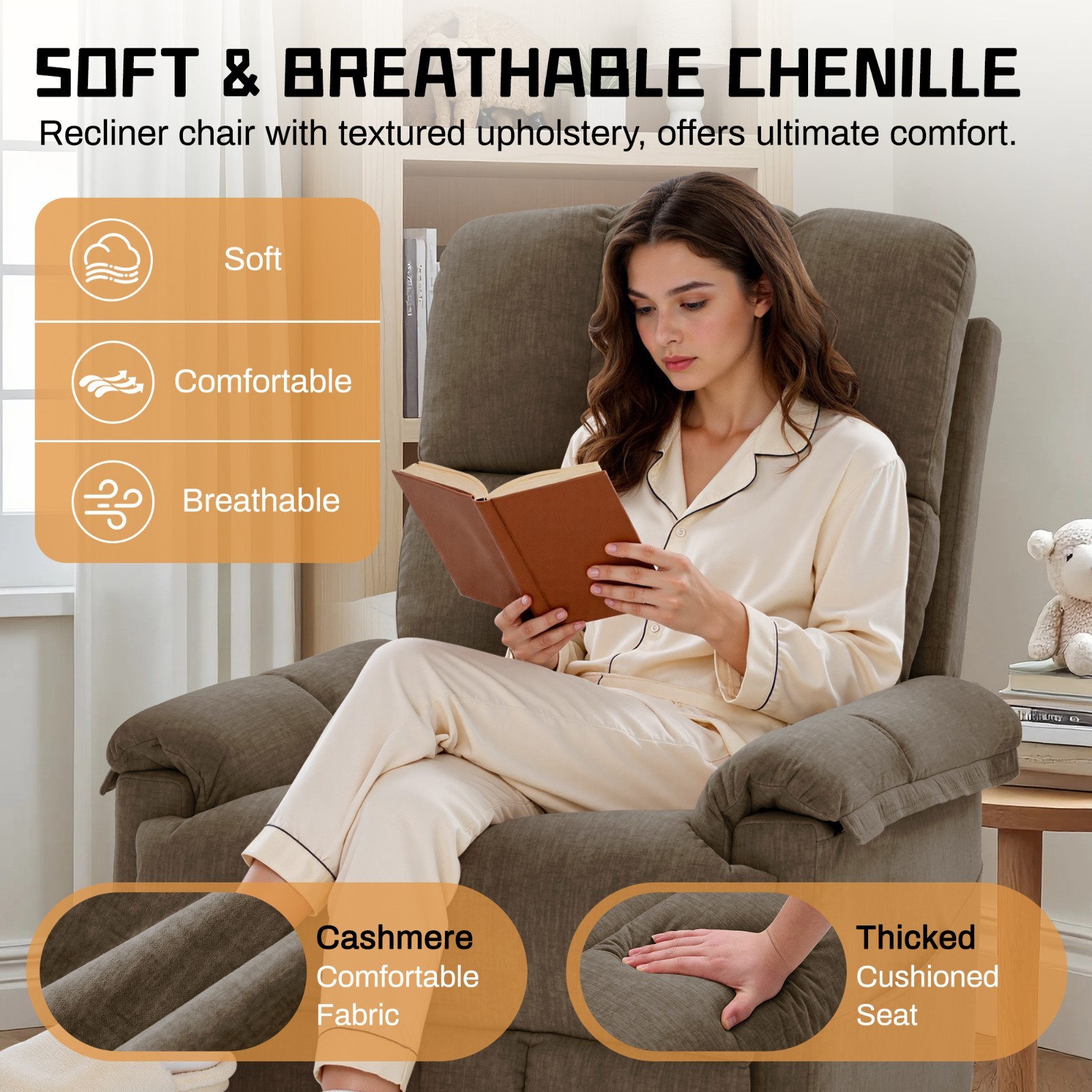 Korser 360°Swivel Recliner Chair with Side Pockets Small Rocker Recliner Nursery