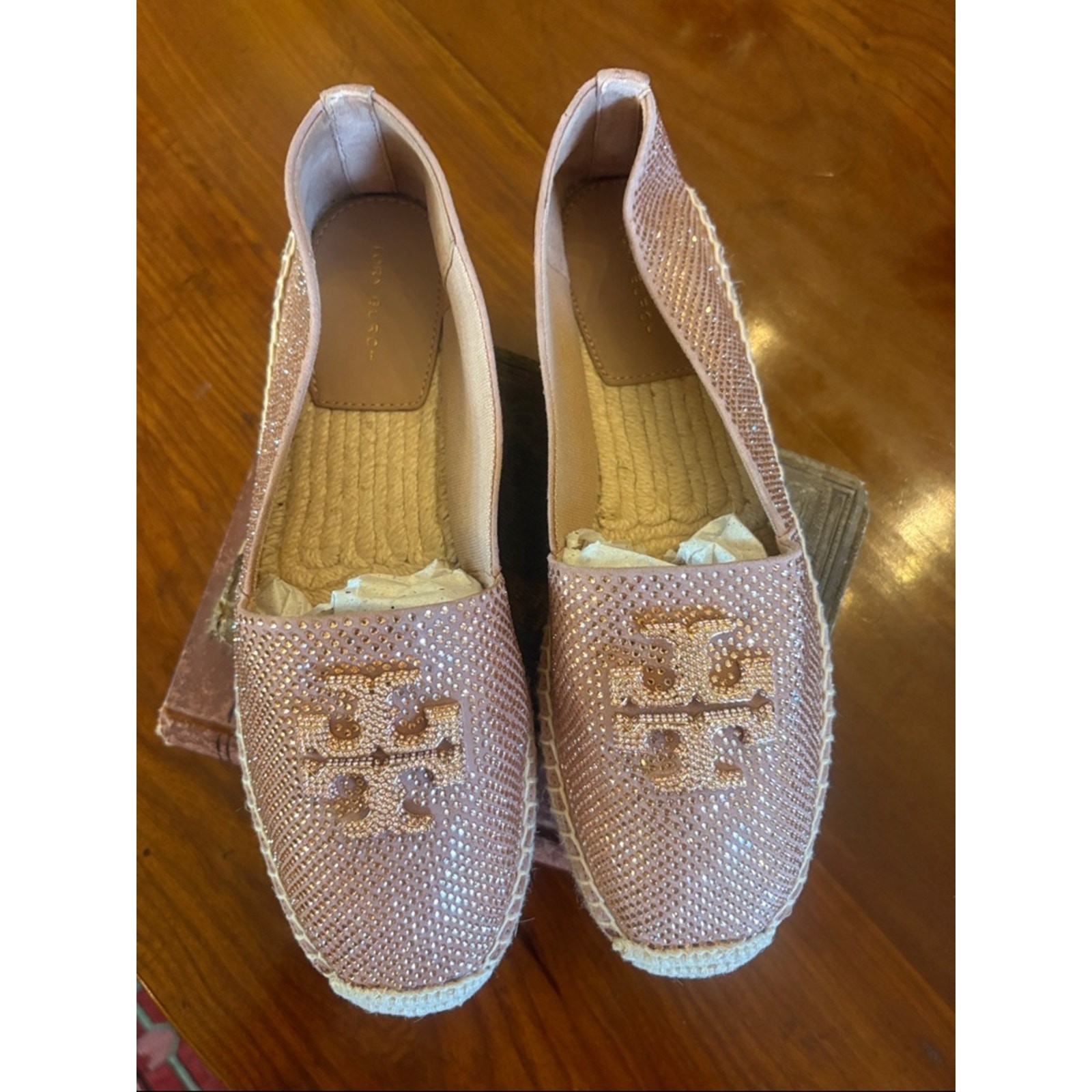 Tory Burch Sparkle Blush Pink Espadrille Size 7.5