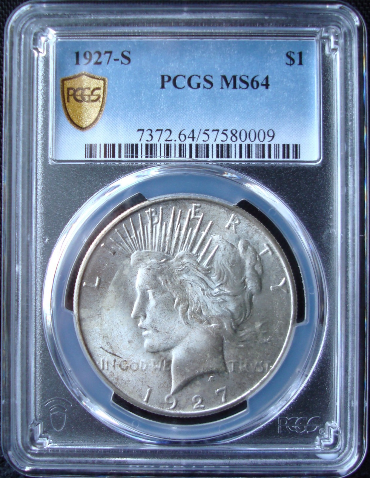 1927-S Peace Silver Dollar - PCGS MS 64 - Gold Shield