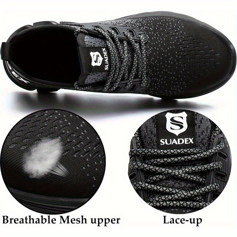 SUADEX Work Safety Shoes Steel Toe Sneakers Indestructible Composite Toe Black