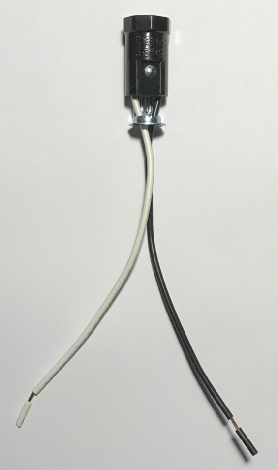 New Phenolic Pigtail E12 Candelabra Socket, 6" Wire Leads, 1/8F Hickey #SO633