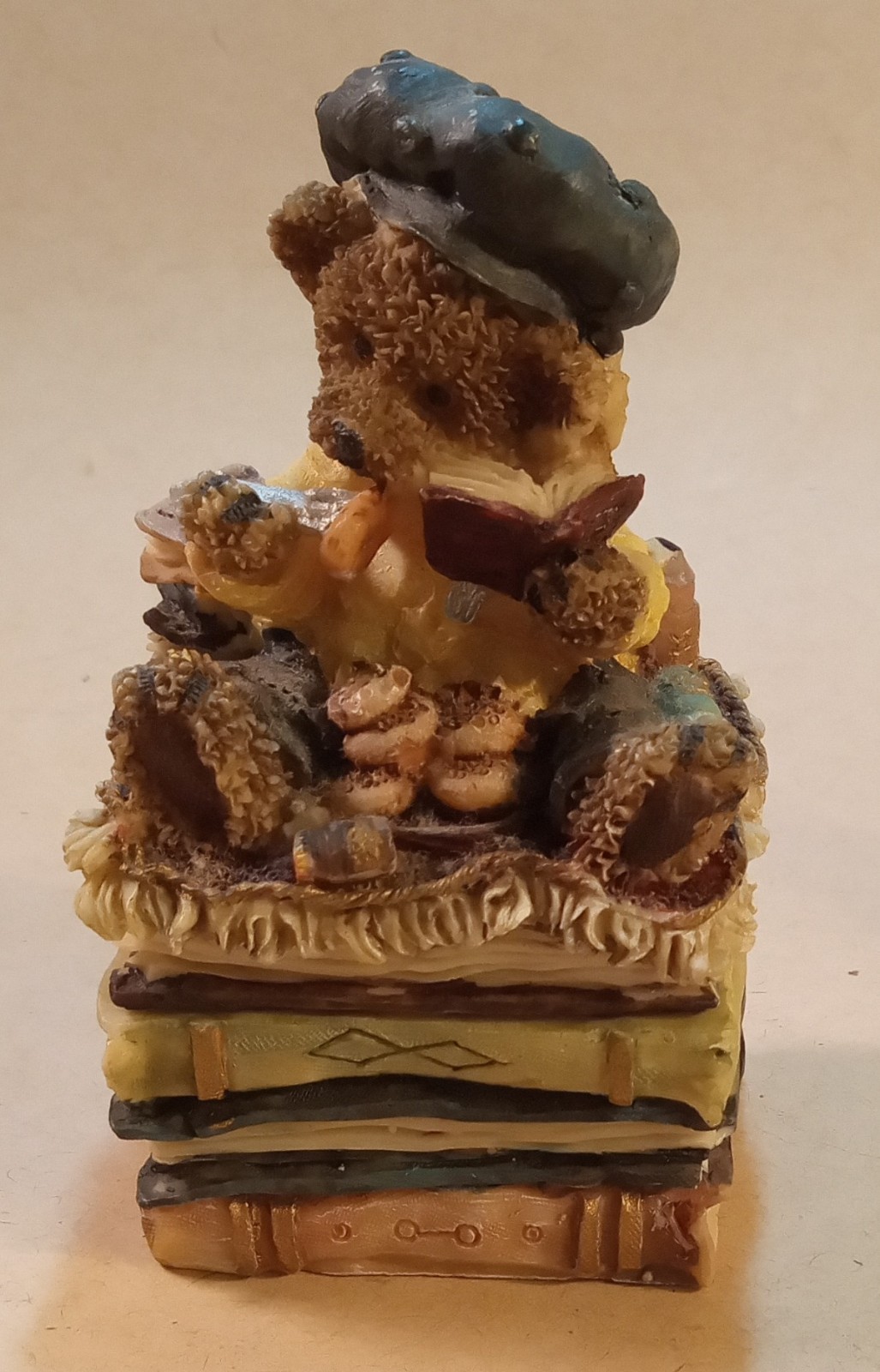 Trinket Boxes. (2) Teddies Sitting On Books. 3.25" Average.