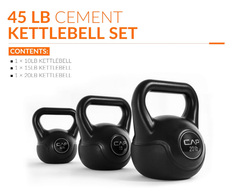 45 lb Cement Kettlebell Set 10 15 20 lb Vinyl Coated Home Gym Training
