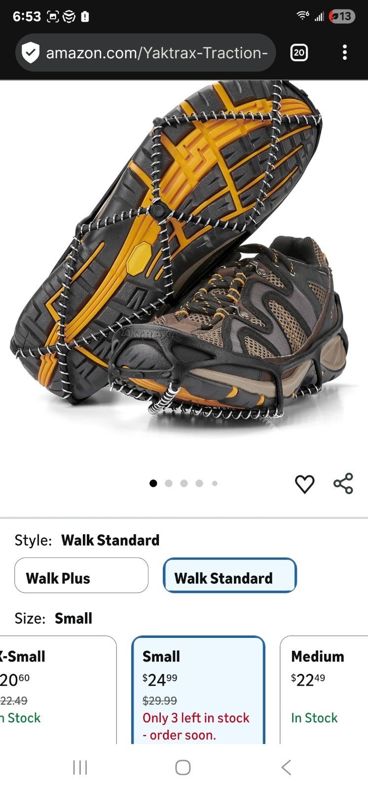Yaktrax Ice & Snow Grips Shoe Traction Cleats, Black, Small