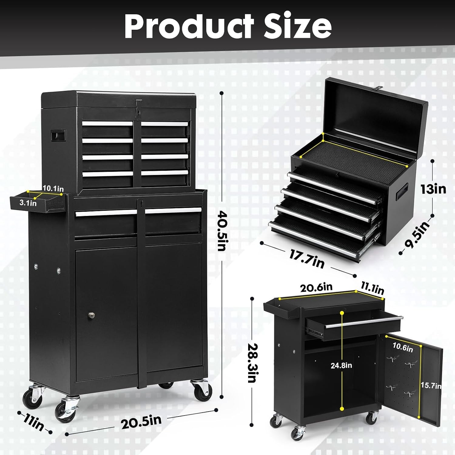 Clickoods 5-Drawer Rolling Tool Chest – 2-in-1 Lockable Tool Box