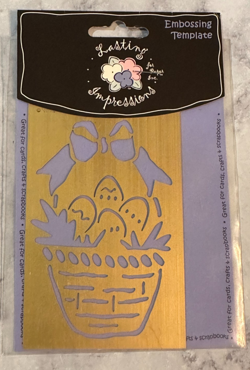 New In Package Lasting Impressions Brass Stencil - Easter Basket with Eggs