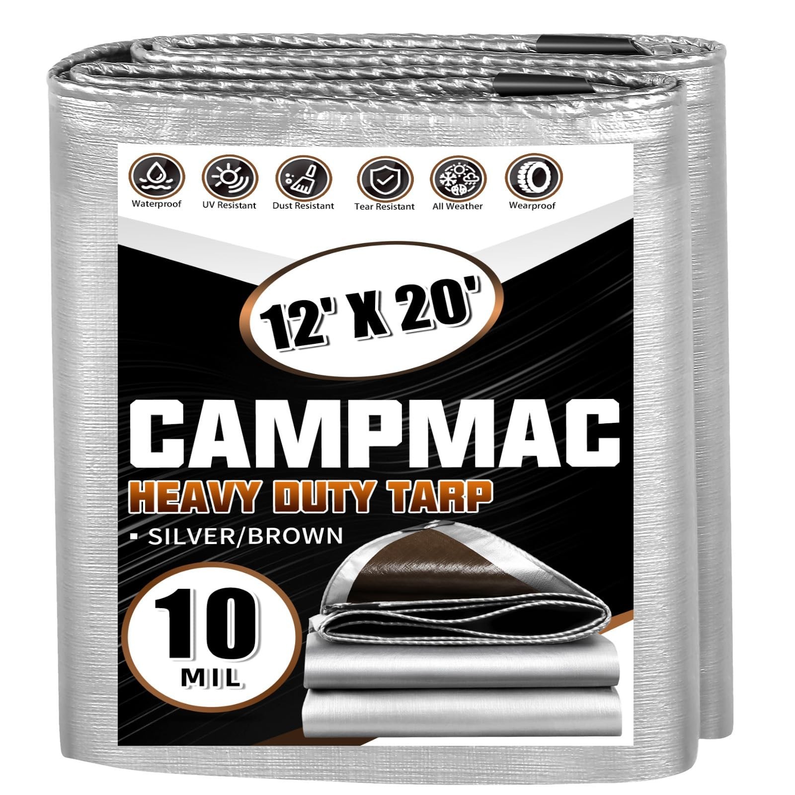 CAMPMAC Tarps Heavy Duty Waterproof 12x20 Ft 10 Mil Thick High Durability New