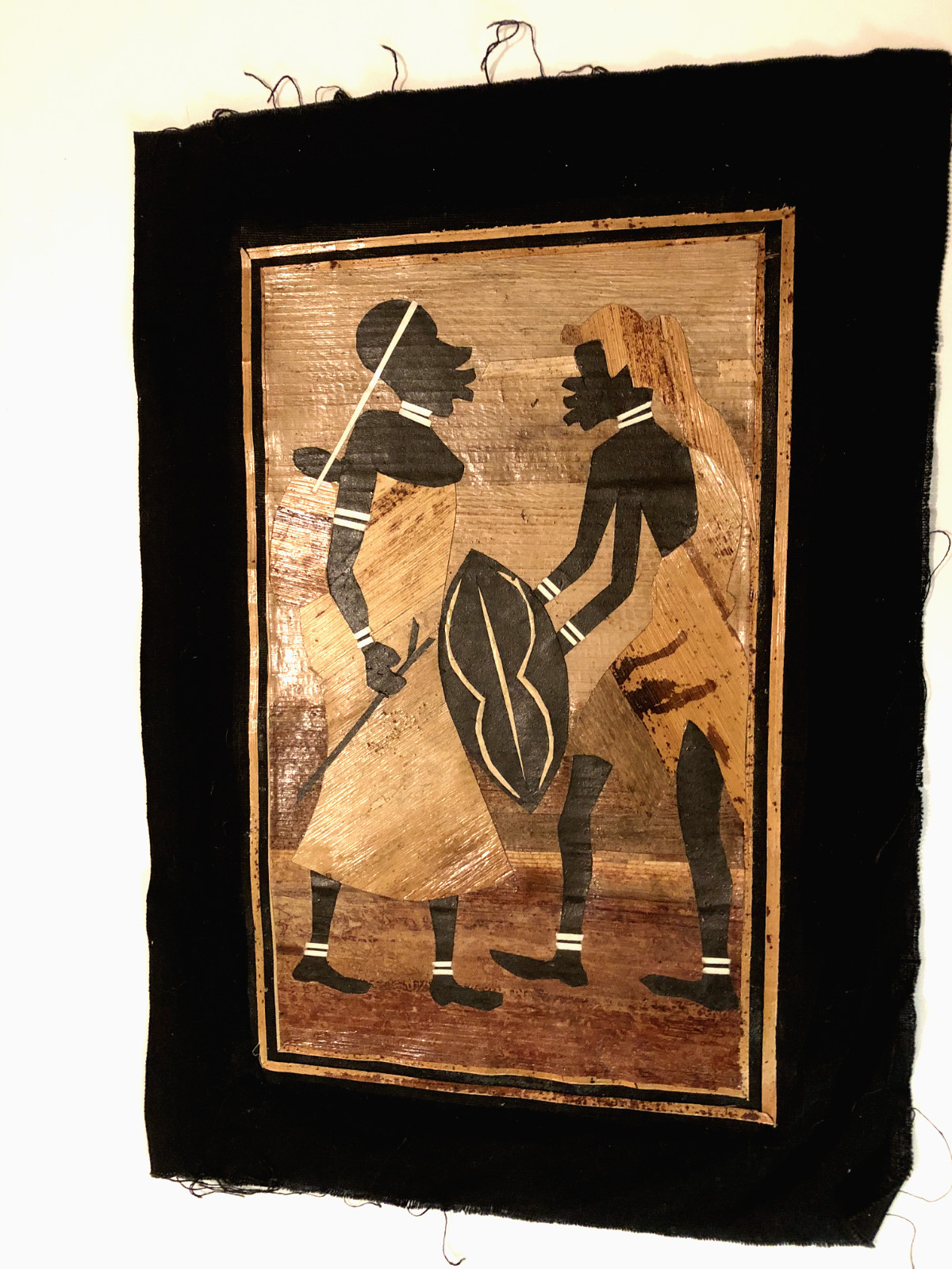 African Art Banana Leaf Fiber Collage Handmade Original
