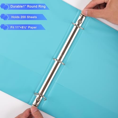 2-Inch Binder 3 Ring, Round Ring with 2 Interior Pockets, 2 in Binder 4 Pack