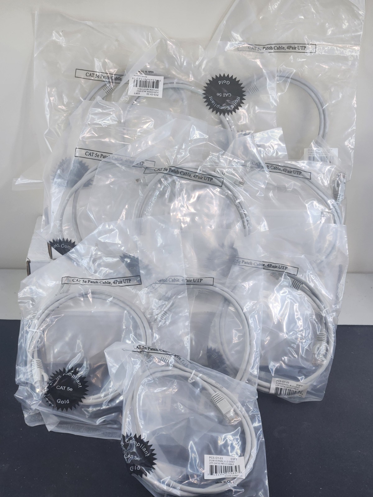 Lot Of 10 3ft rj45 male-male cat5e patch cable