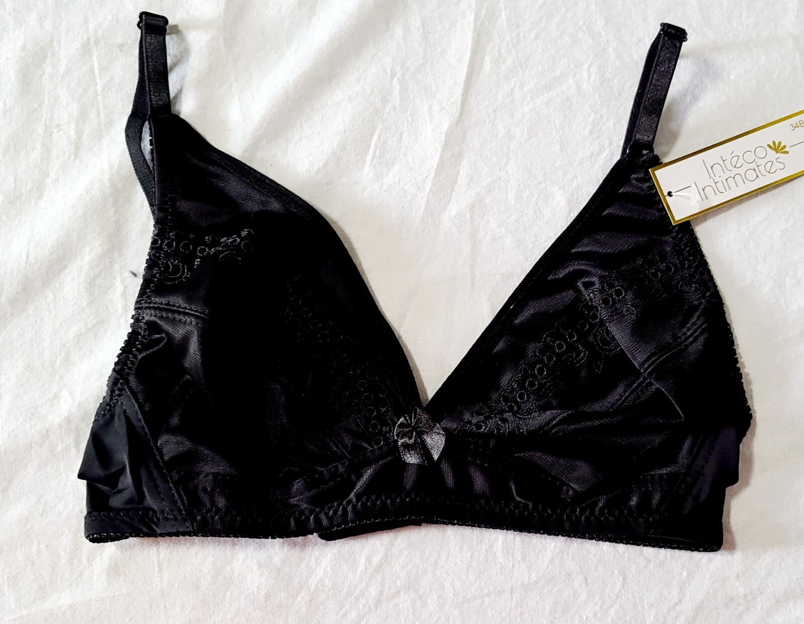 Inteco Intimates Black Full Coverage Non Padded Wireless Bra Size 38D T26-1274